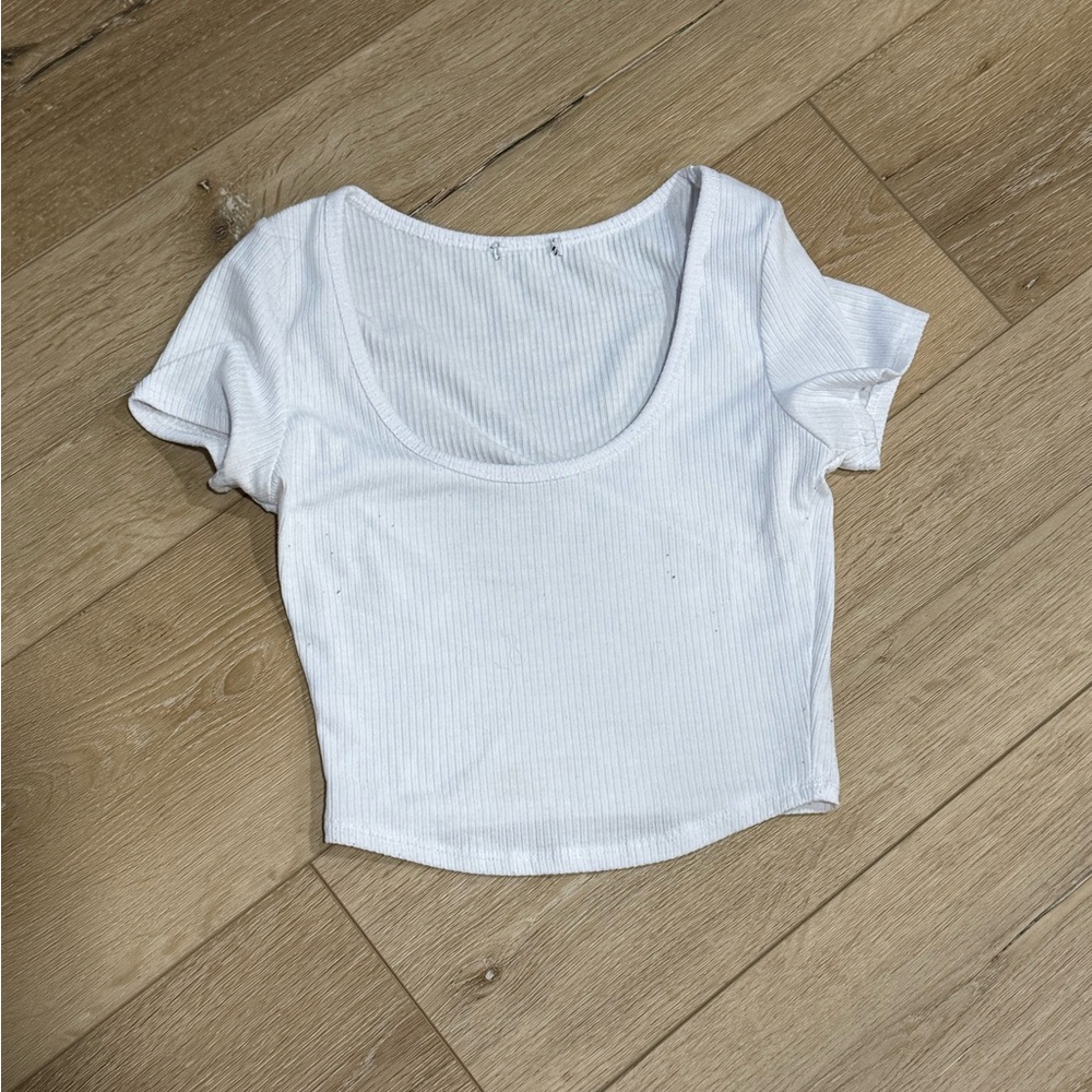 White Ribbed Scoop Neck Crop Top